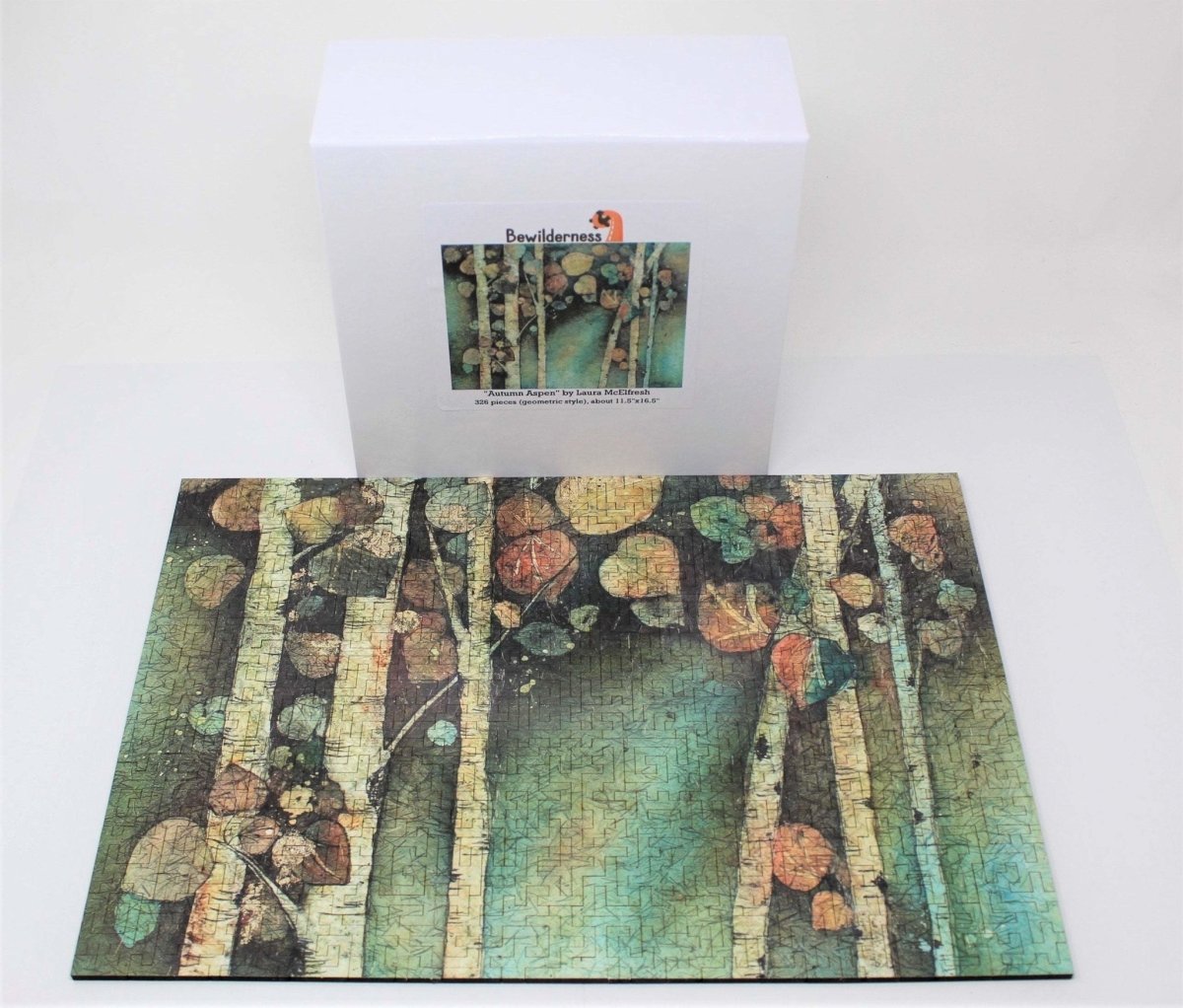 Autumn Aspen by Laura McElfresh, completed puzzle with box