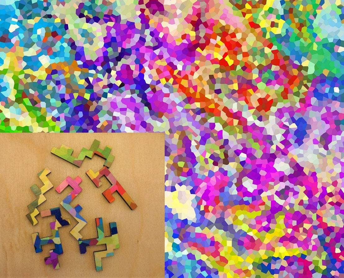 Confetti abstract jigsaw puzzle by Bewilderness, inset with several geometric pieces