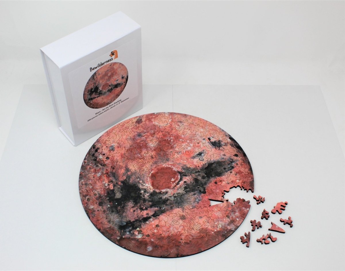 Mars wooden jigsaw puzzle by Bewilderness, full puzzle and box