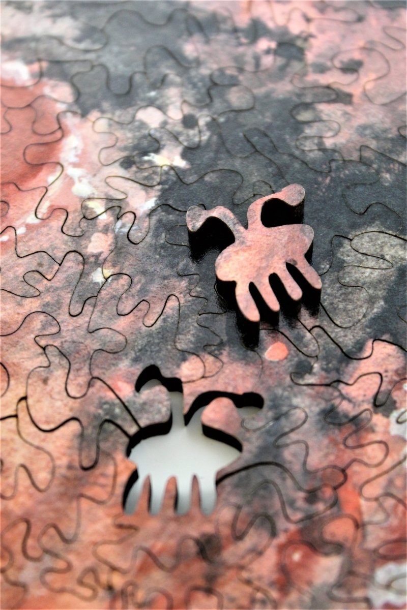 Mars wooden jigsaw puzzle by Bewilderness, close-up of alien whimsy piece